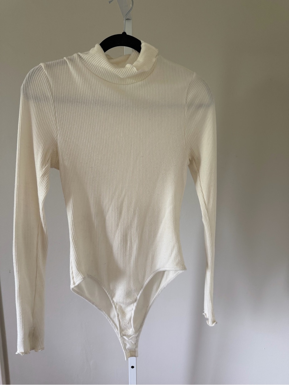 Free People Cream Ribbed Long-Sleeve Turtleneck Bodysuit